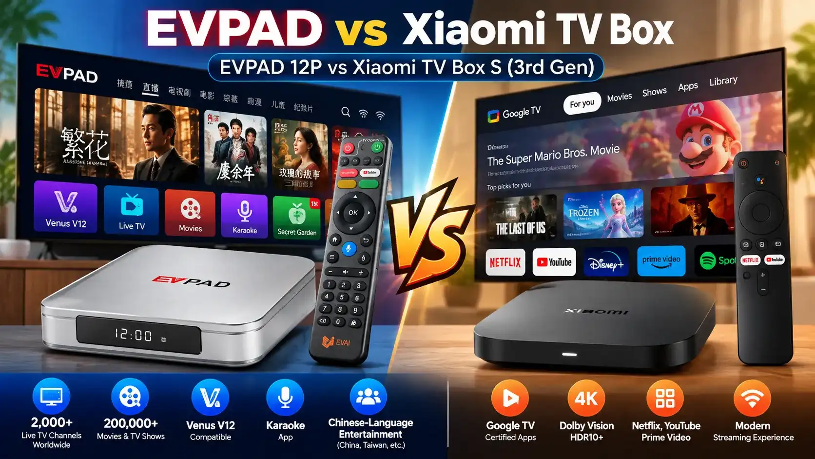 EVPAD vs Xiaomi TV Box: EVPAD 12P vs Xiaomi S 3rd Gen (2026) EVPAD vs Xiaomi TV Box