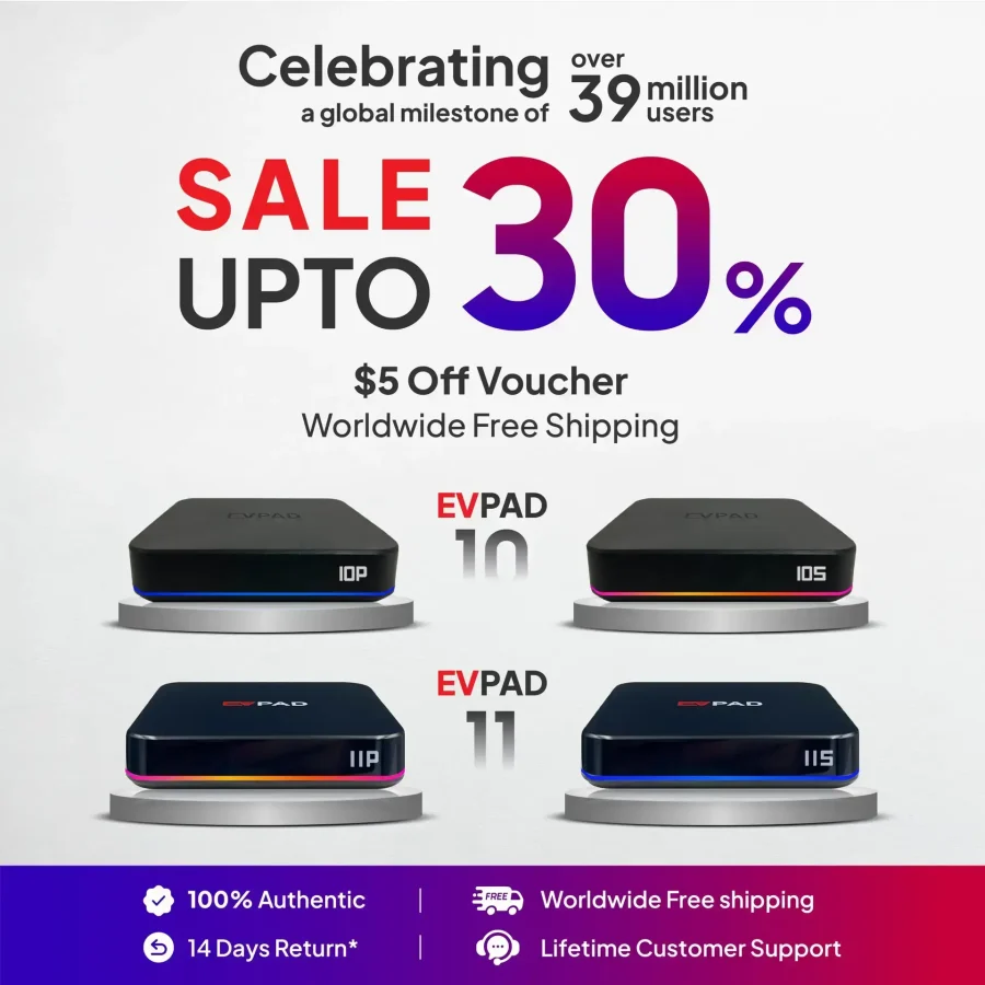 EVPAD models on sale with up to 30% off, celebrating 39 million users.